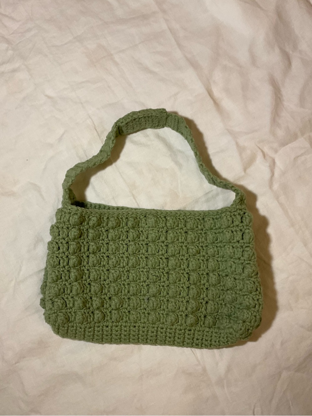 Sage Green Crochet Shoulder Bag, One of A Kind, Soft Knit Handbag, Korean Trend